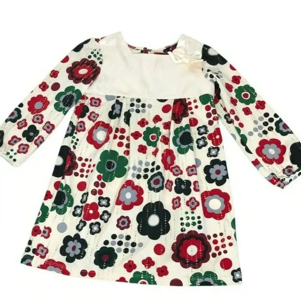 Toddler girl White holiday Christmas Floral silky Satin material dress size 12M